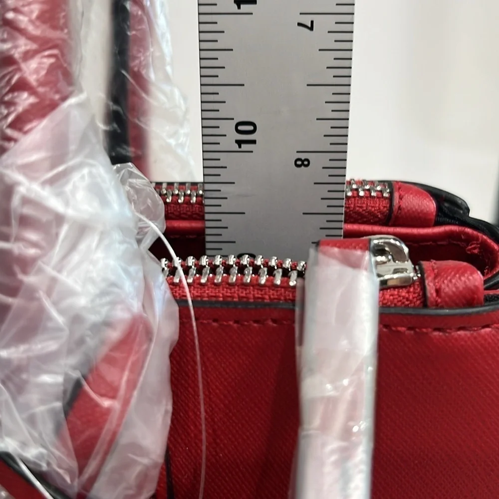 REACTION KENNETH COLE SHOULDER STRAP TRIPLE ENTRY SATCHEL, RED, W/BAG CHARM, NWT